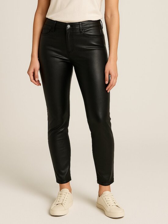 Social Standard Coated Faux Leather Ankle Skinny Pants Black 14 - Picture 1 of 10